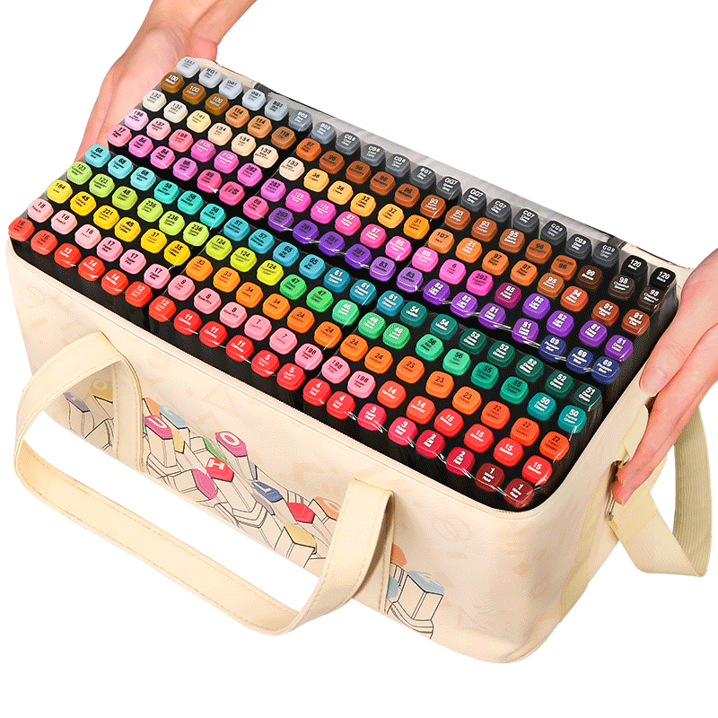 Touchcolor黑杆硬头马克笔 204色 色卡+PU皮质彩色数码印豪华笔袋+马克笔底座花袋黑杆204色（无赠品）