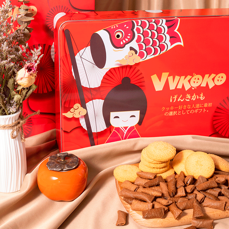 VVKOKO樱之雅礼盒装饼干 （牛奶味曲奇饼干360g+巧克力牛奶味爆浆注心卷（饼干）300g）